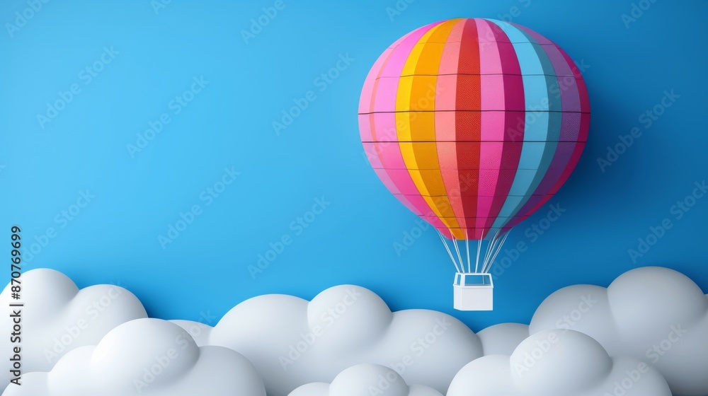 Fototapeta premium Illustrate a fantastical image of clouds transforming into a whimsical hot air balloon, adorned with colorful stripes and intricate patterns.