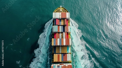 A state-of-the-art cargo vessel fully loaded with containers, Setting sail for global destinations, photography style © Kinto