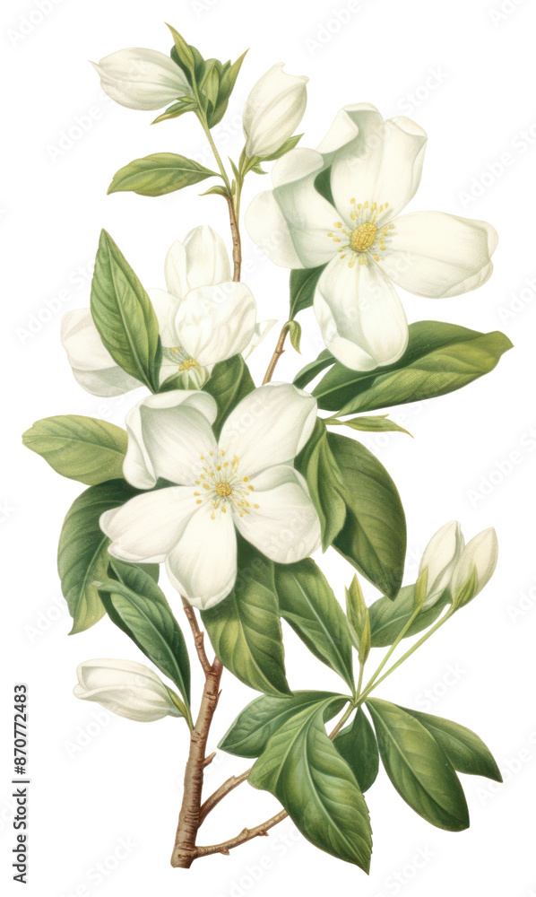 PNG Elegant white floral botanical illustration PNG Elegant white floral botanical illustration