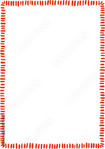 Decorative vector frame with hatching. A clipart element in hand-drawn style. Isolated decoration in red color. Suitable for wedding or birthday invitation, poster, menu, greeting card.