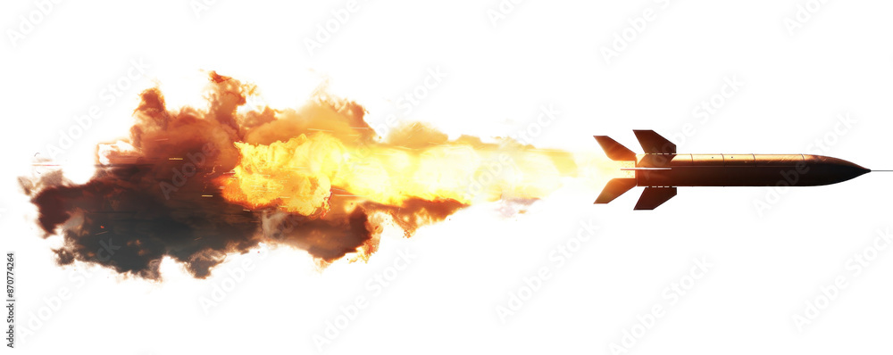 Obraz premium Rocket with Fiery Trail on Transparent Background