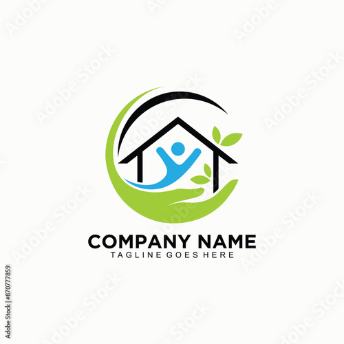 Abstract logo design concept a human hand and a house
