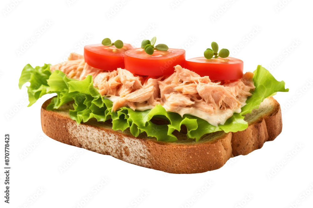 Tuna Sandwich Isolated pieces on a white background Showing soft and fluffy bread. Tuna mashed until smooth fresh lettuce and the tomatoes clearly cut into pieces Tuna Sandwich Isolated pieces on a white background Showing soft and fluffy bread. Tuna mashed until smooth fresh lettuce and the tomatoes clearly cut into pieces