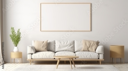 Modern interior design  iso a paper size poster mockup on living room wall with house background © sorin
