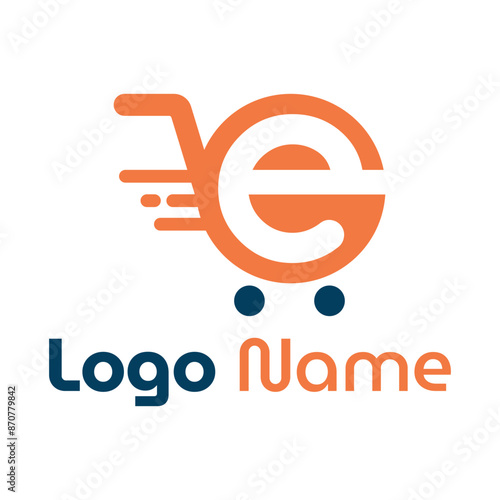 Modern e letter ecommerce logo design vector for business and company