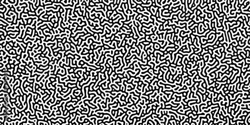 Turing reaction diffusion monochrome seamless pattern with chaotic motion .Linear design with biological shapes. Organic lines in memphis. abstract turing organic wallpaper background .	