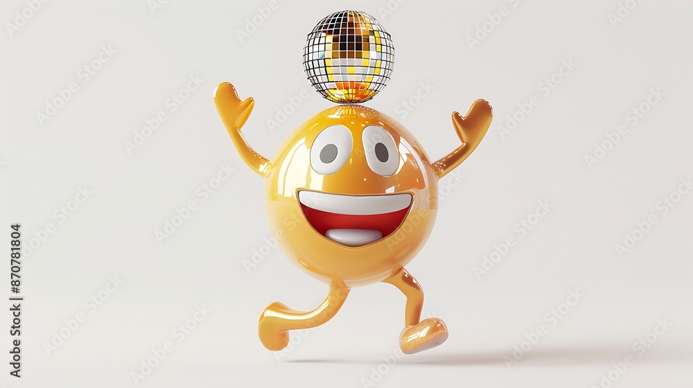 render-an-ai-picture-of-a-dancing-emoji-with-a-disco-ball-overhead