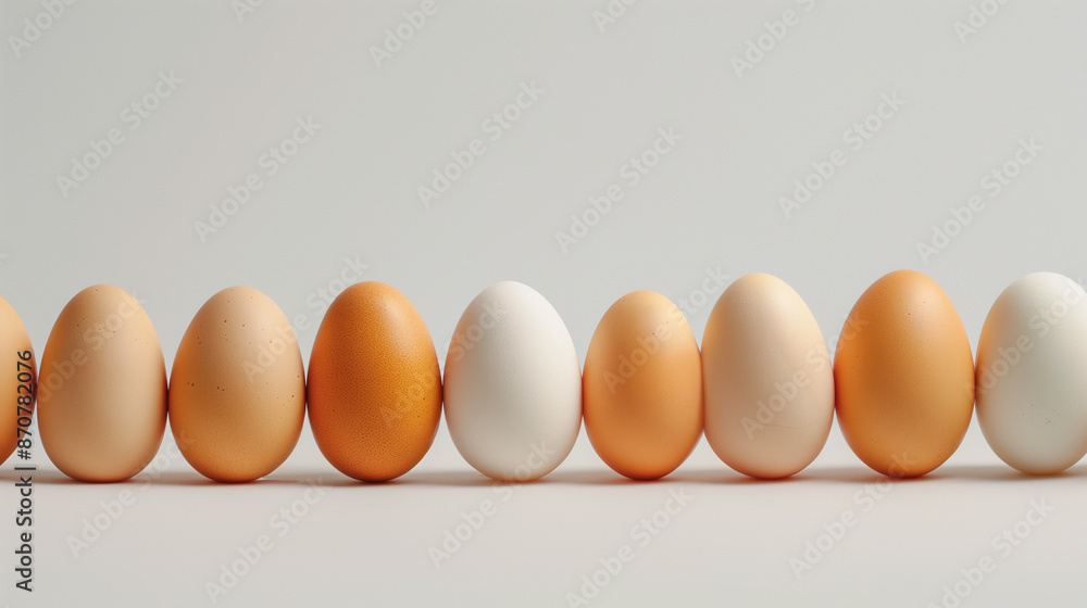 Close-up of rows of eggs on a white background Close-up of rows of eggs on a white background