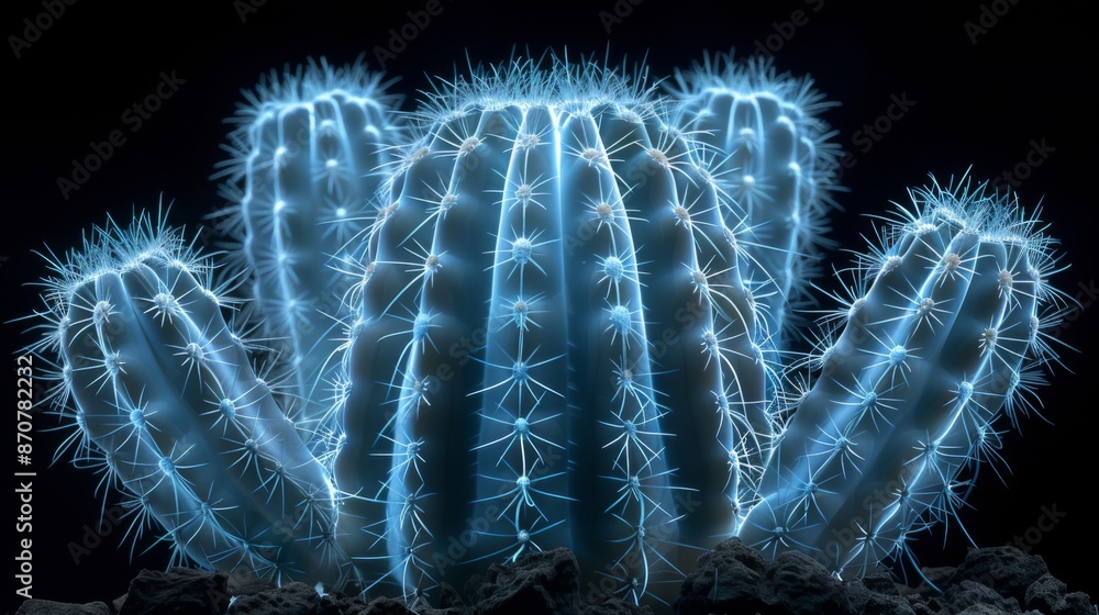 Fototapeta premium X-ray scan of a potted cactus, highlighting the spines and internal structure.