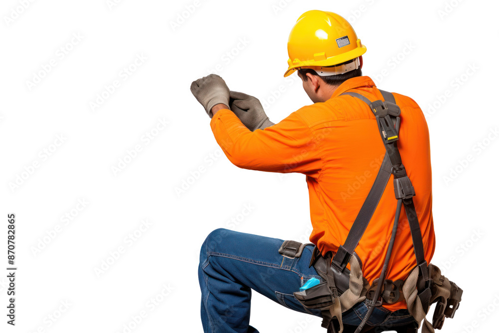 Photograph of an engineer wearing protective goggles. Troubleshooting machine tools Shows patience and effort on a white background Photograph of an engineer wearing protective goggles. Troubleshooting machine tools Shows patience and effort on a white background