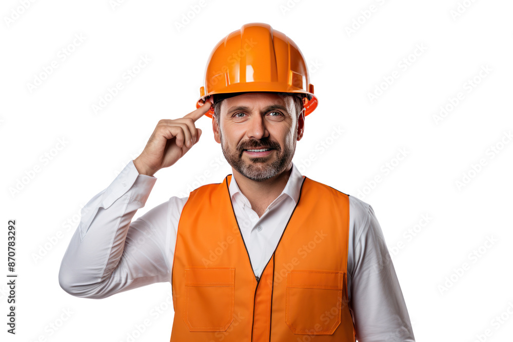 Photograph of an engineer wearing a helmet Demonstrates creativity and expertise on a white background Photograph of an engineer wearing a helmet Demonstrates creativity and expertise on a white background