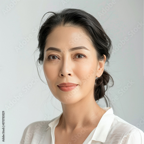 40-45 year old Beauty Asian women spa skin healthy on 100% isolate white background.