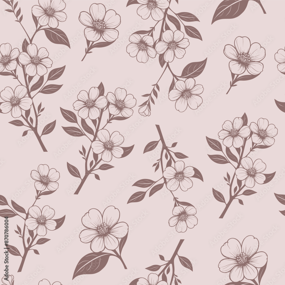 floral seamless background. vector illustration with flowers, leaves and twigs in elegant powdery lilac tones floral seamless background. vector illustration with flowers, leaves and twigs in elegant powdery lilac tones