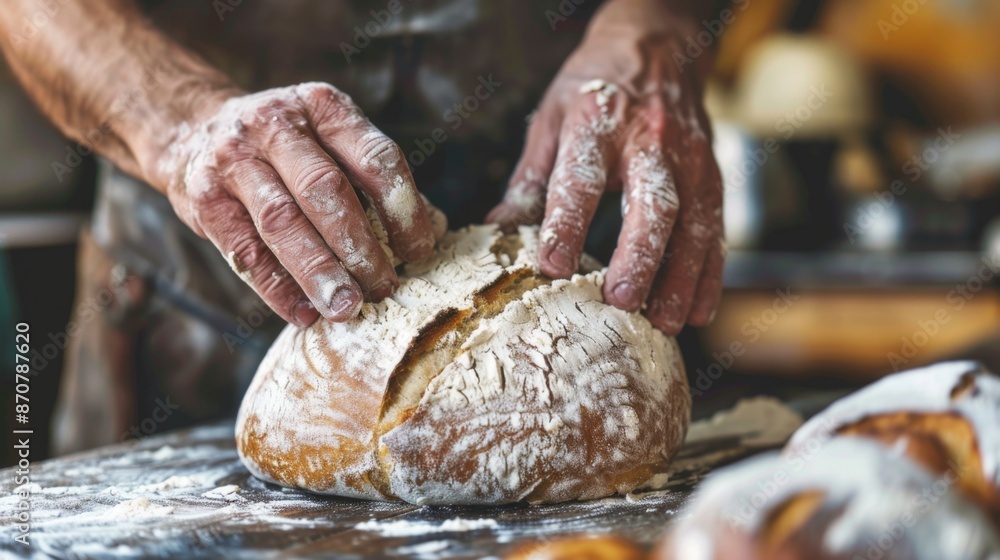 Baker hands preparing bread loaves kneading dough Baker hands preparing bread loaves kneading dough
