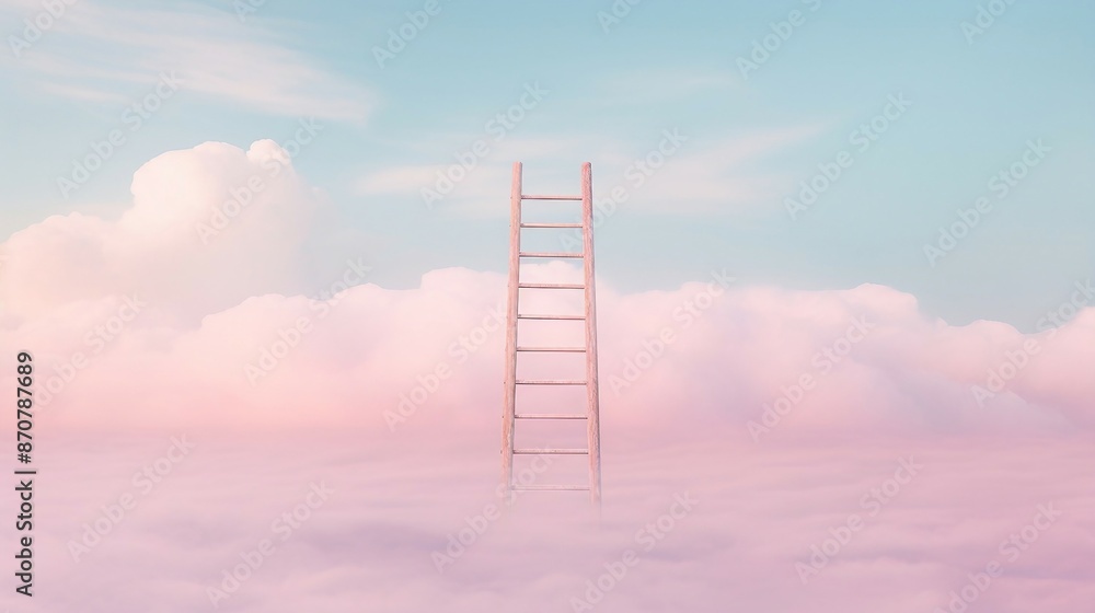 Ladder Extending into Fluffy Pink Clouds Under a Clear Blue Sky, Evoking a Sense of Imagination and Wonder. Generative AI Ladder Extending into Fluffy Pink Clouds Under a Clear Blue Sky, Evoking a Sense of Imagination and Wonder. Generative AI