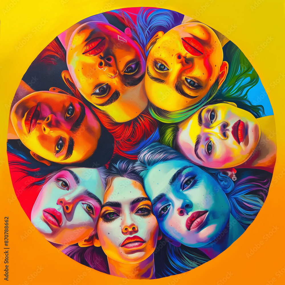 Obraz premium features several lgbt people with different colored hair, in the style of pop art illustration