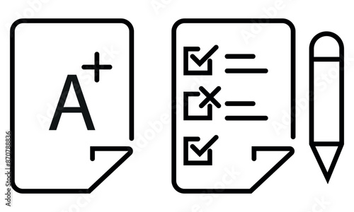 Academic Excellence and task management icons. Black editable strock. Vector illustration. photo