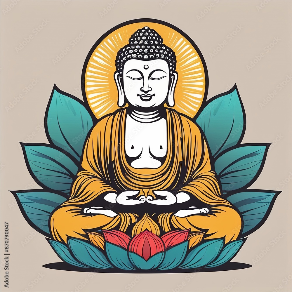 Serene Buddha with Lotus Illustration: A Symbol of Peace and Enlightenment Serene Buddha with Lotus Illustration: A Symbol of Peace and Enlightenment