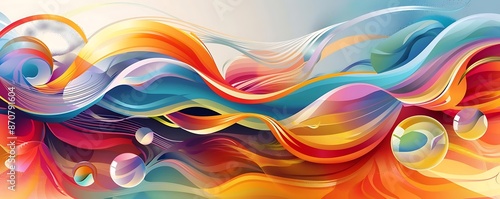 Abstract Illustration with Wavy Lines and Colorful Spheres