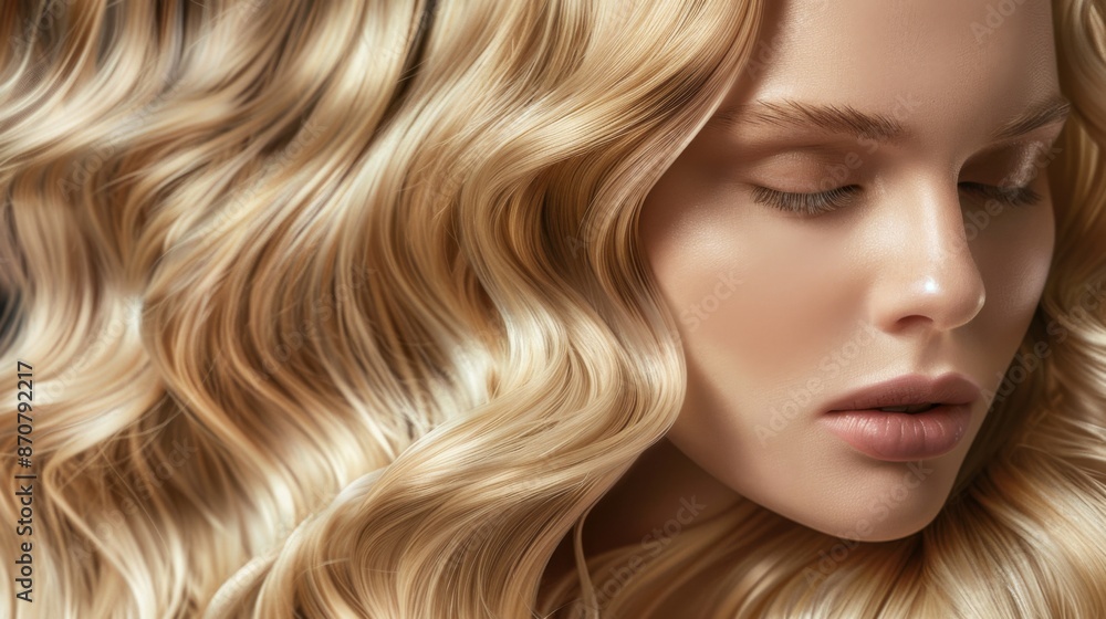 Beauty blonde girl with long and shiny wavy hair. Beautiful woman model with curly hairstyle Fashion Beauty blonde girl with long and shiny wavy hair. Beautiful woman model with curly hairstyle Fashion