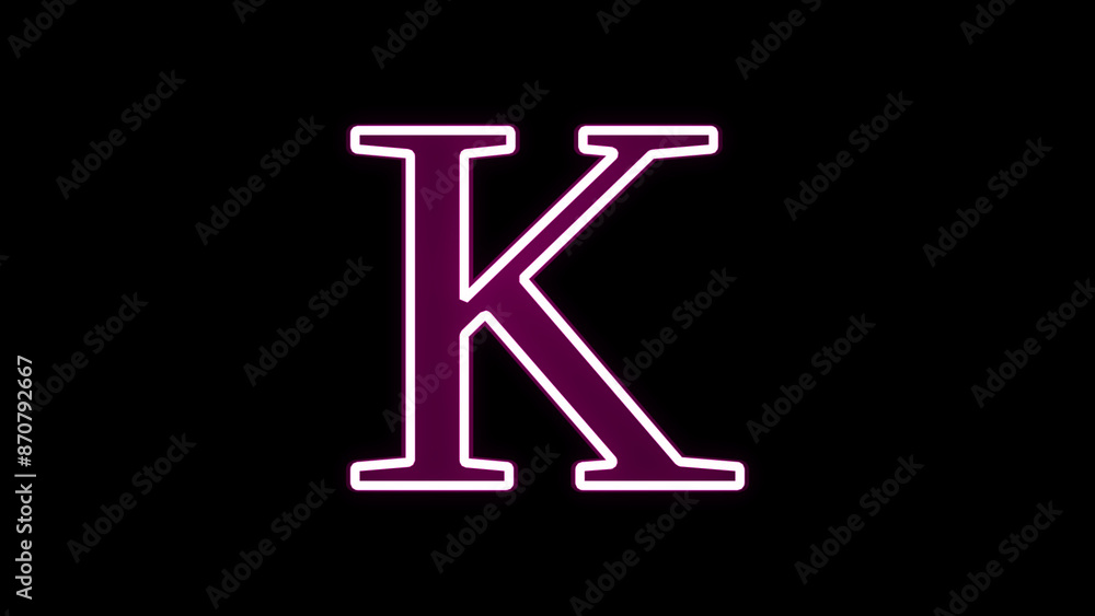 Letter K of the alphabet made from neon sign. On the black background.Alphabet capital letter K text. Letter K of the alphabet made from neon sign. On the black background.Alphabet capital letter K text.