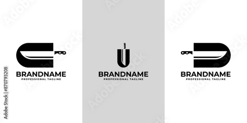 Letter C, D, N, or U Knife Logo Set, for Butcher Shops or Restaurant Branding