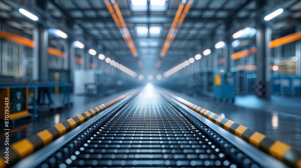 industrial warehouse with sleek conveyor systems and automated sorting, seamless workflow, selective focus, efficiency, futuristic, fusion, sorting facility backdrop industrial warehouse with sleek conveyor systems and automated sorting, seamless workflow, selective focus, efficiency, futuristic, fusion, sorting facility backdrop