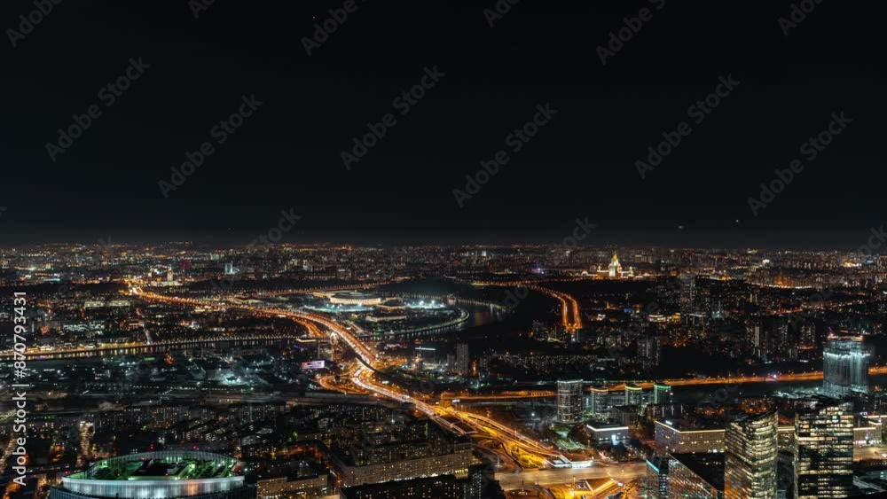 Stunning Aerial View of Cityscape at Night with Vibrant Lights, timelapse Stunning Aerial View of Cityscape at Night with Vibrant Lights, timelapse