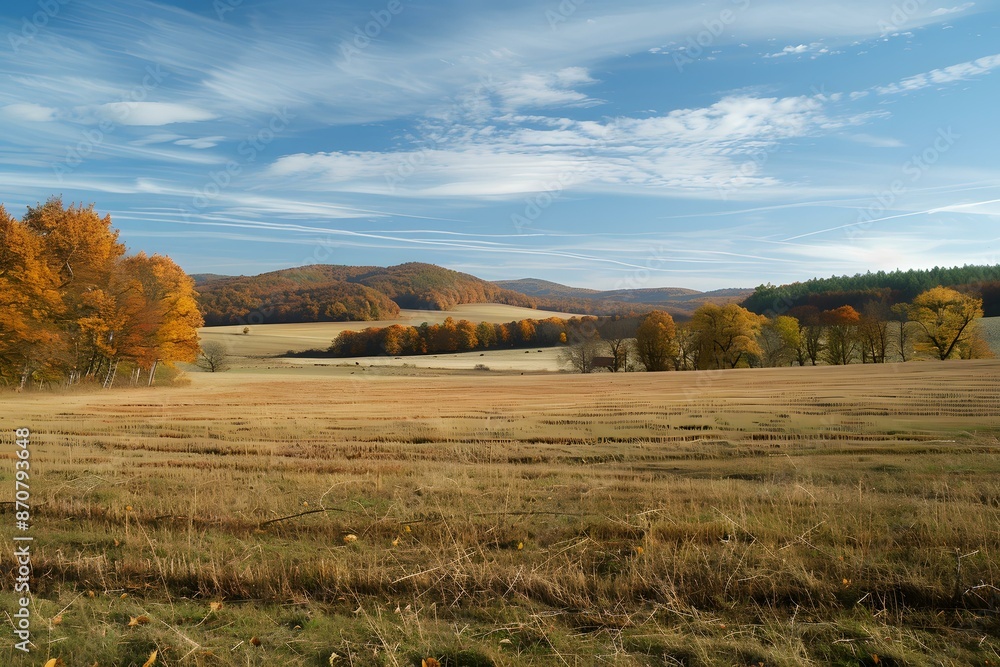Fototapeta premium Rural autumn landscape with hills and forest