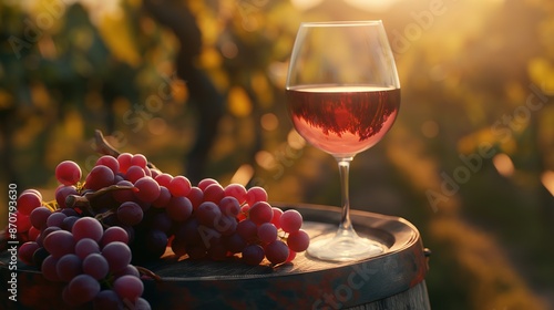 Wallpaper Mural Luxurious red wine setting with wine glasses, purple grapes, and a sunny vineyard background. Perfect for banners, menus, and winery promotions Torontodigital.ca