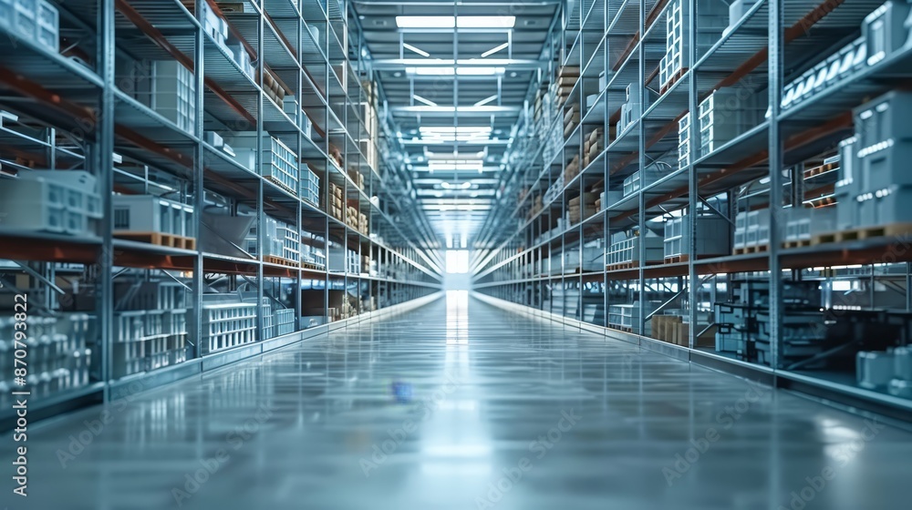 clean industrial warehouse with rows of uniform shelves and clear pathways, impeccable organization, close up, neatness, realistic, multilayer, storage room backdrop clean industrial warehouse with rows of uniform shelves and clear pathways, impeccable organization, close up, neatness, realistic, multilayer, storage room backdrop