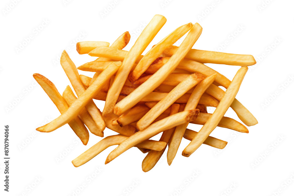 Crispy French Fries Isolated pieces on a white background It clearly shows long golden french fries, ketchup, salt and pepper. Crispy French Fries Isolated pieces on a white background It clearly shows long golden french fries, ketchup, salt and pepper.