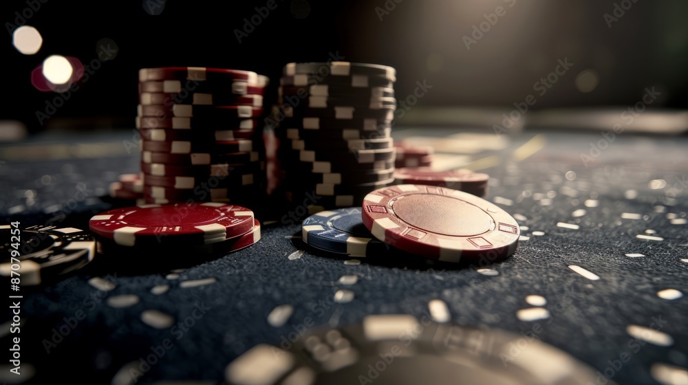 Poker game with one pair combination. Chips and cards on the dark vintage table in poker club. Poker game with one pair combination. Chips and cards on the dark vintage table in poker club.