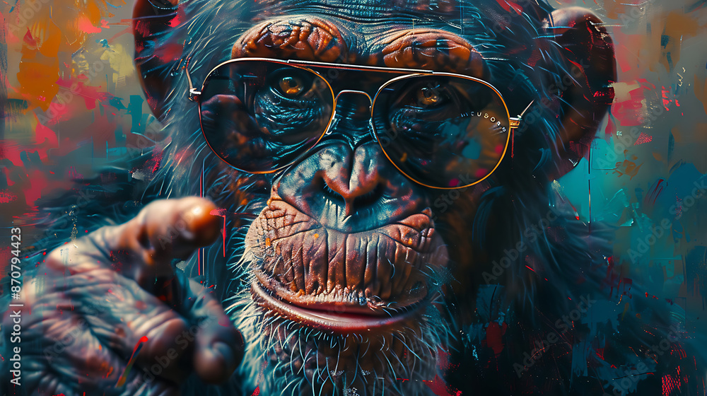 A curious monkey locks eyes, pointing directly at the viewer with a playful expression, set against a vibrant jungle backdrop, inviting engagement and intrigue in this lively photograph A curious monkey locks eyes, pointing directly at the viewer with a playful expression, set against a vibrant jungle backdrop, inviting engagement and intrigue in this lively photograph
