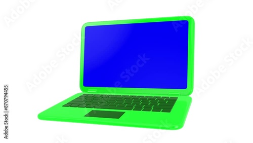 Wallpaper Mural animation of opening a laptop in light green with a blue screen Torontodigital.ca