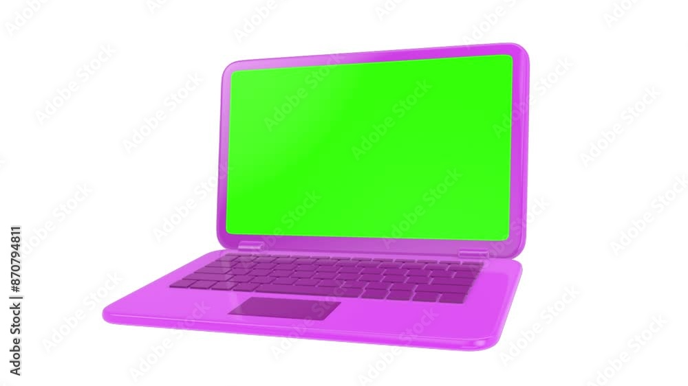 animation of opening a laptop in purple with a green screen animation of opening a laptop in purple with a green screen
