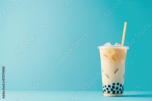 Refreshing Boba Tea With Milk and Tapioca Pearls Design for Print, Card, Poster - Green Tea Blend