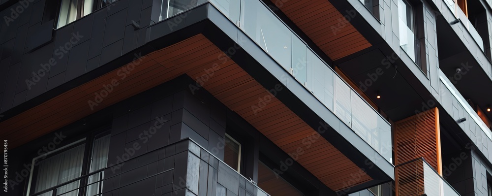Obraz premium A side of a multi-storey building with black and brown walls