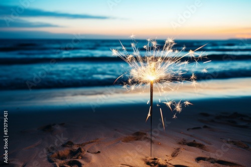 Fototapeta Naklejka Na Ścianę i Meble -  Sparklers at the beach for New Year or party with copy space