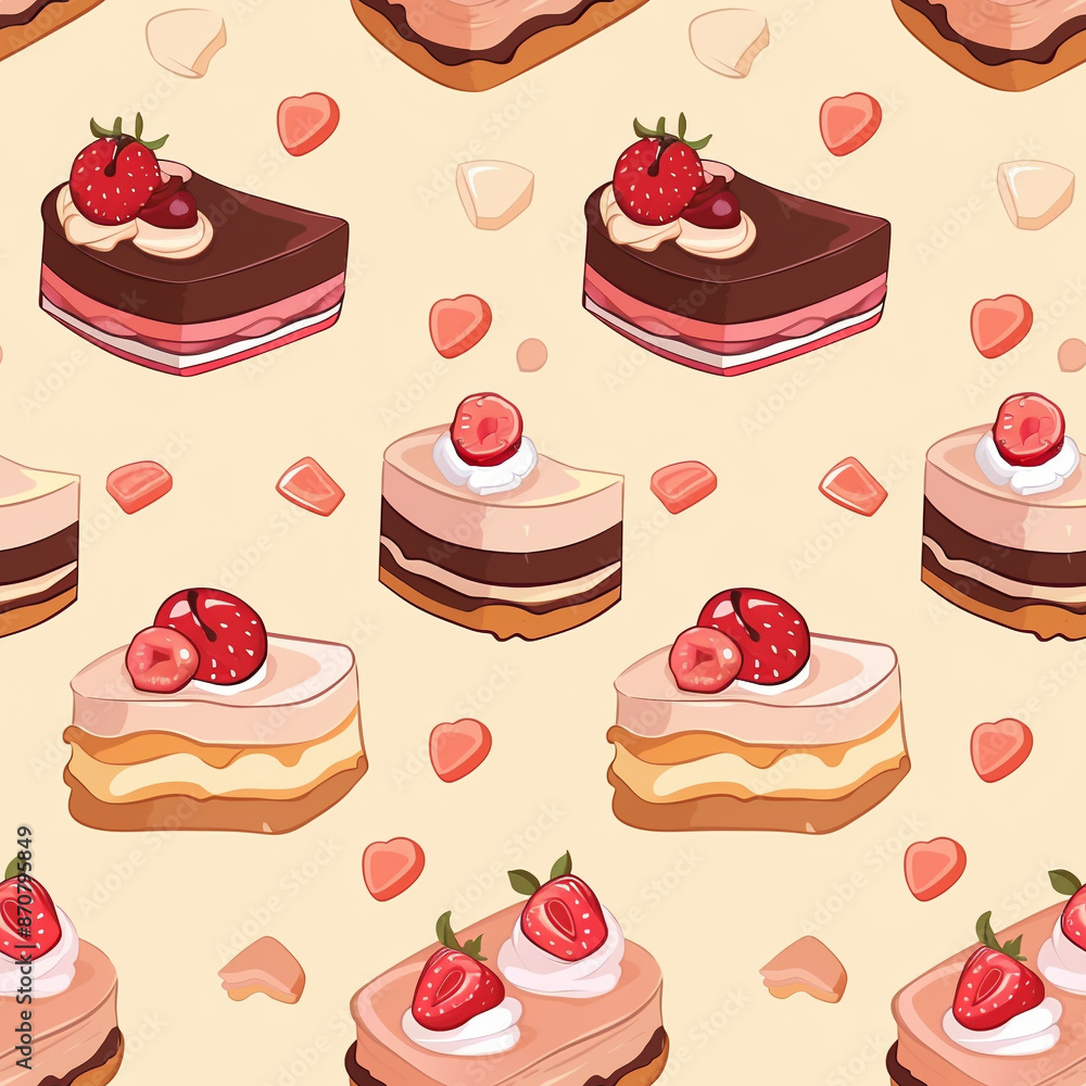 Cartoon tiramisu mousse cake element seamless looping mosaic background Cartoon tiramisu mousse cake element seamless looping mosaic background
