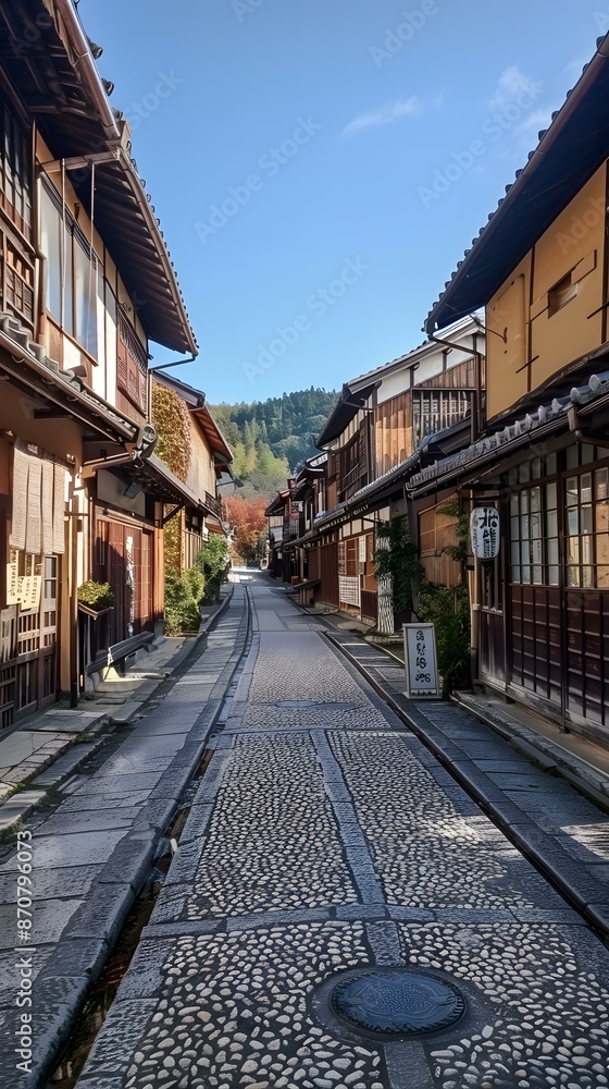 Cobblestone Street in Traditional Japanese Village Cobblestone Street in Traditional Japanese Village