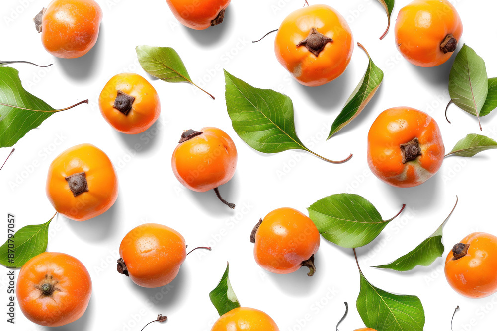 Obraz premium Fresh Persimmons and Leaves Pattern