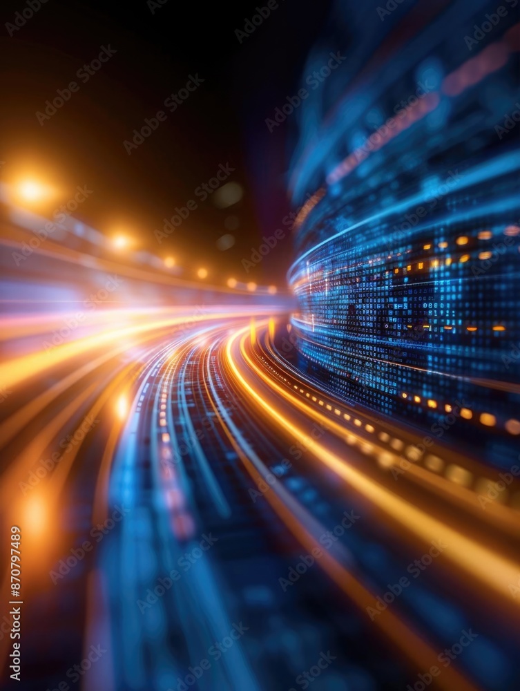 High-speed data flow in a digital network with vibrant light trails, representing technology and futuristic connectivity. High-speed data flow in a digital network with vibrant light trails, representing technology and futuristic connectivity.