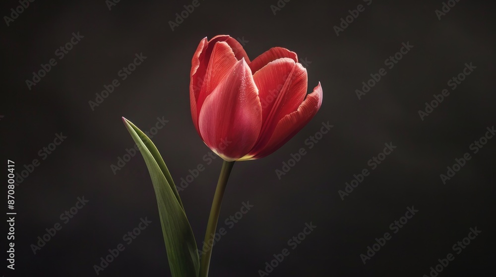 Tulip blossom against dark backdrop Tulip blossom against dark backdrop