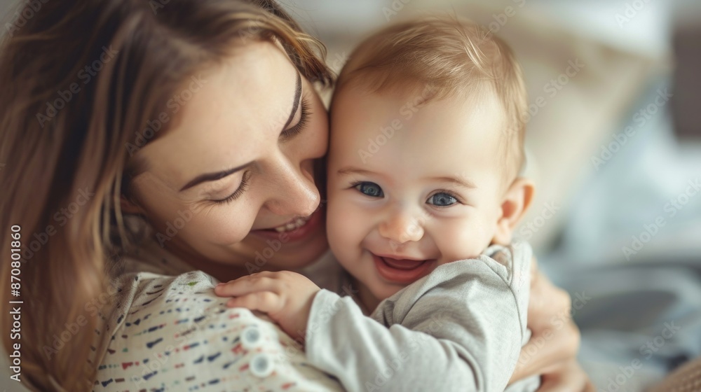 mother cuddling her baby with smile on their faces and adorable look on baby face mother cuddling her baby with smile on their faces and adorable look on baby face