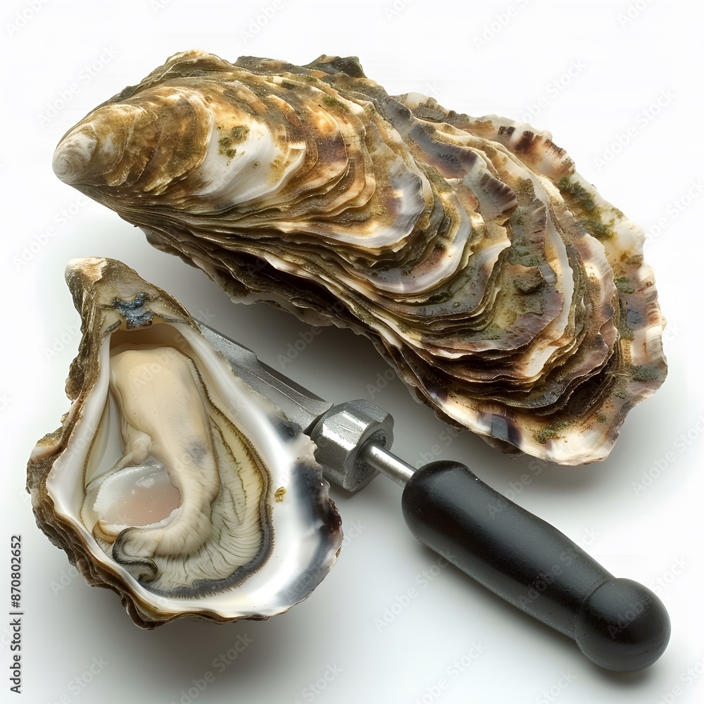 Naklejka premium opened oyster with knife