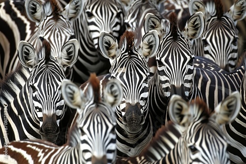 Close-Up View of a Herd of Zebras in the African Savanna