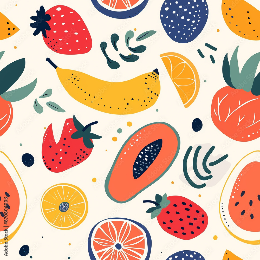 Summer fruit elements seamless looping mosaic background Summer fruit elements seamless looping mosaic background