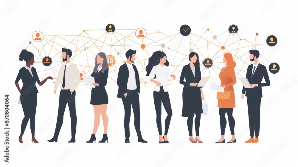 Obraz premium Character illustration of business people with connection icons