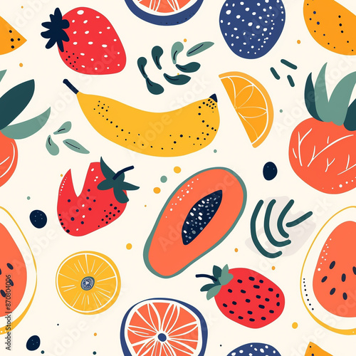 Summer fruit elements seamless looping mosaic background